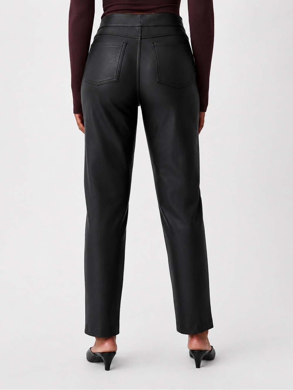 SPANX Leather-Like Straight Leg Pants Small Black Faux Leather Pull-On - Picture 2 of 5